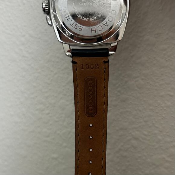 Women's Coach Boyfriend Black Patent Leather Strap Crystal Dial Watch Large - Picture 6 of 12